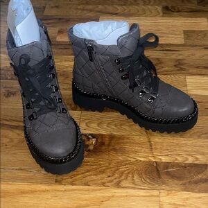 Vince Camuto Gray Quilted Combat Boots